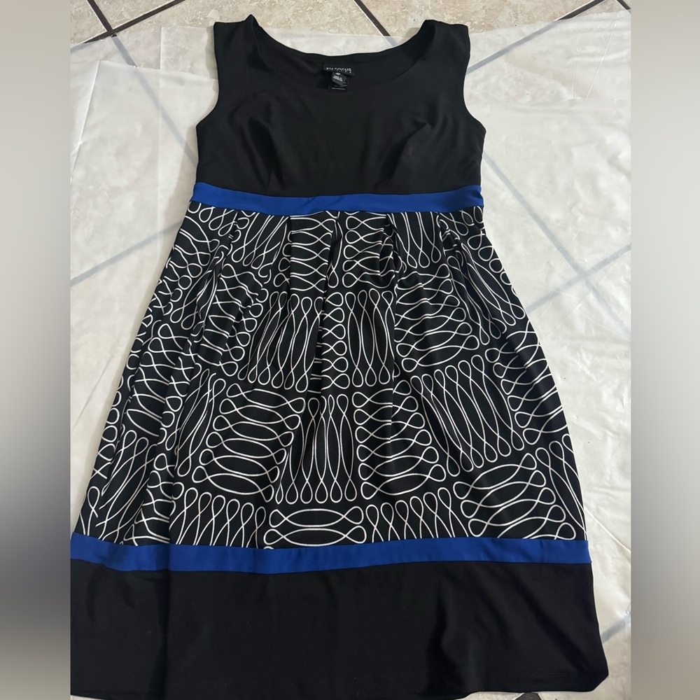 Blue and black with white pattern girls dress